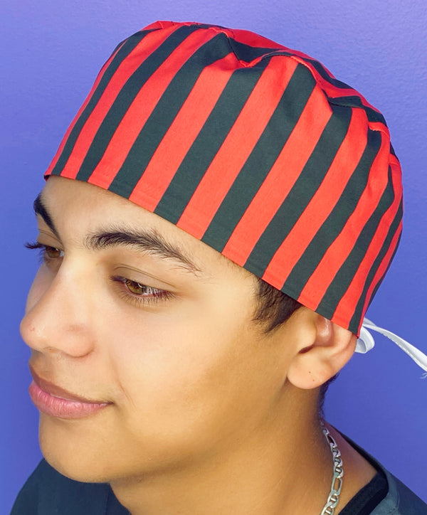 Red & Black Stripes Design Unisex Cute Scrub Cap