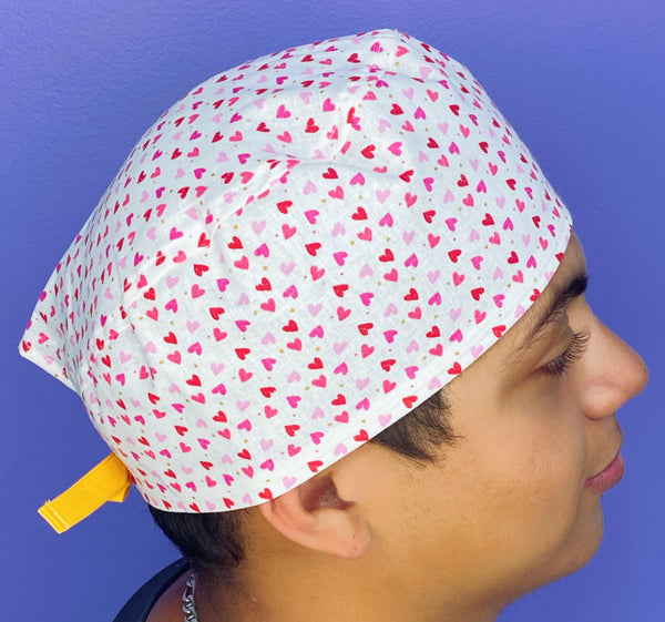 Small Red & Pink Hearts on White Valentine's Day Unisex Holiday Scrub Cap