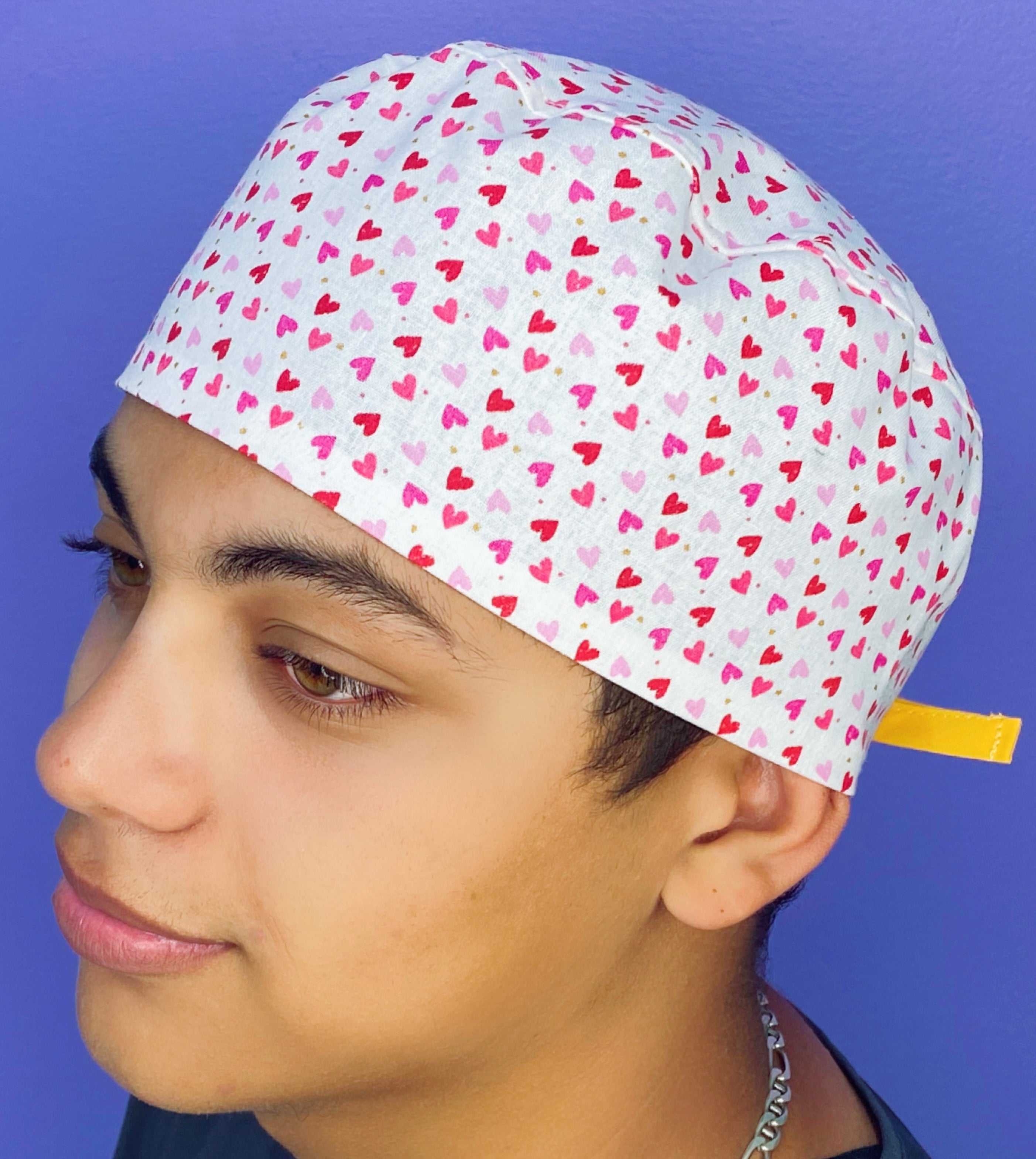 Small Red & Pink Hearts on White Valentine's Day Unisex Holiday Scrub Cap