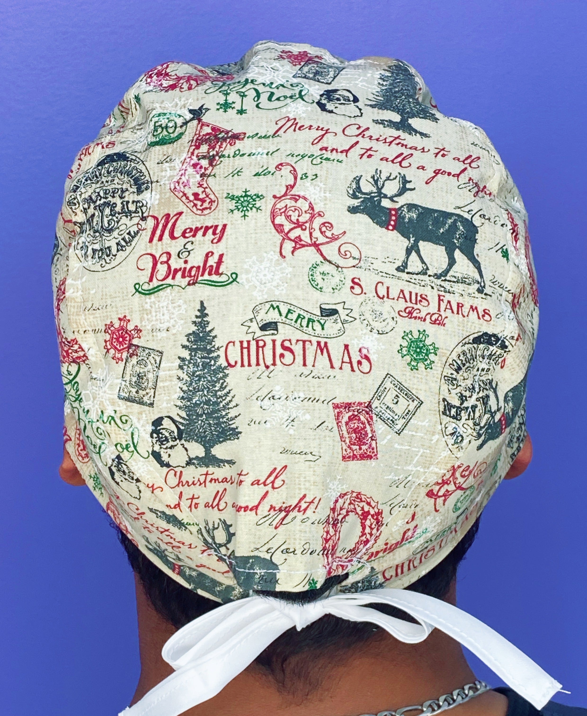 Santa Claus Farms Postcard Christmas/Winter themed Unisex Holiday Scrub Cap