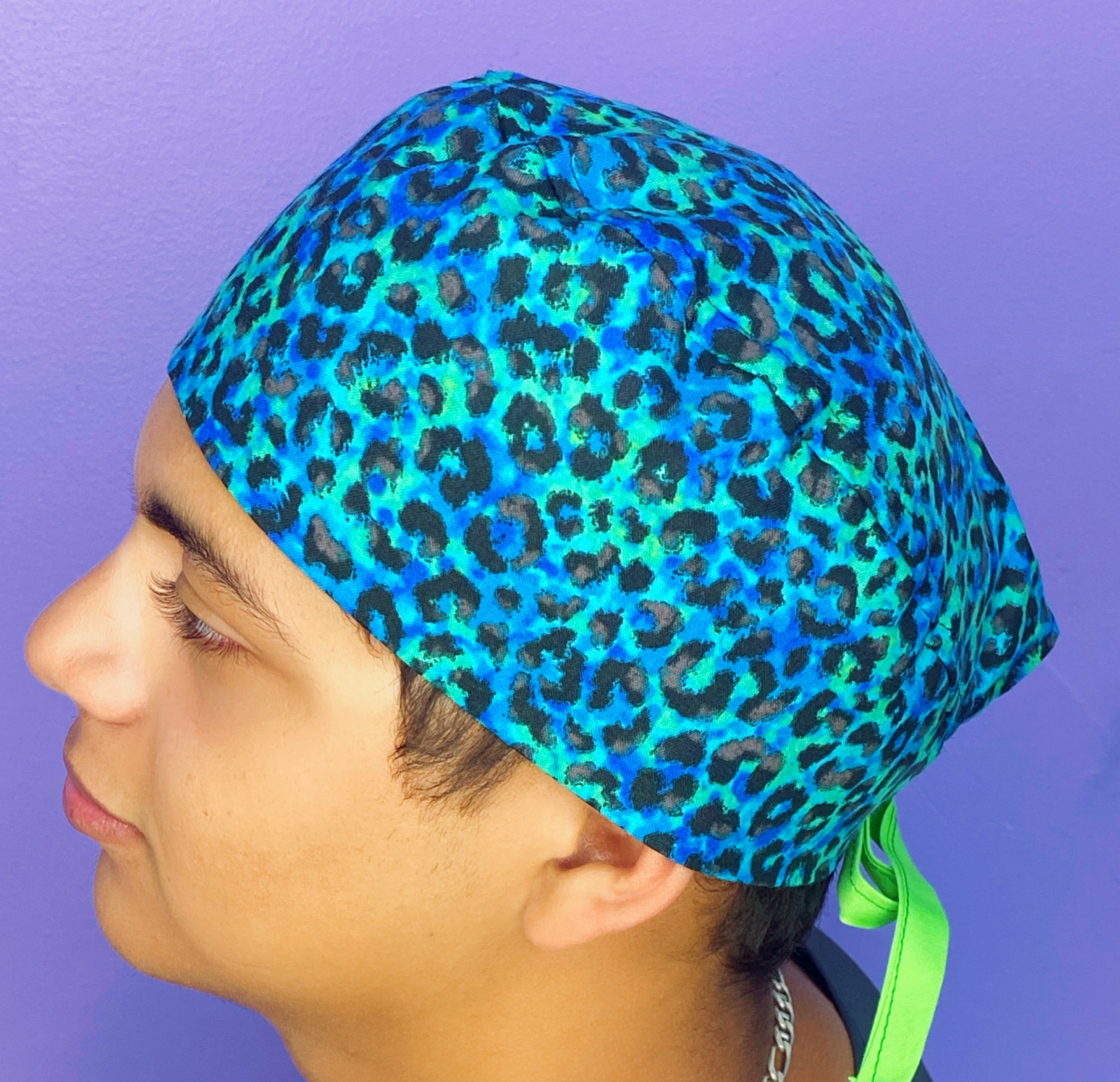 Ombre Green & Blue Cheetah Print Unisex Animal Scrub Cap