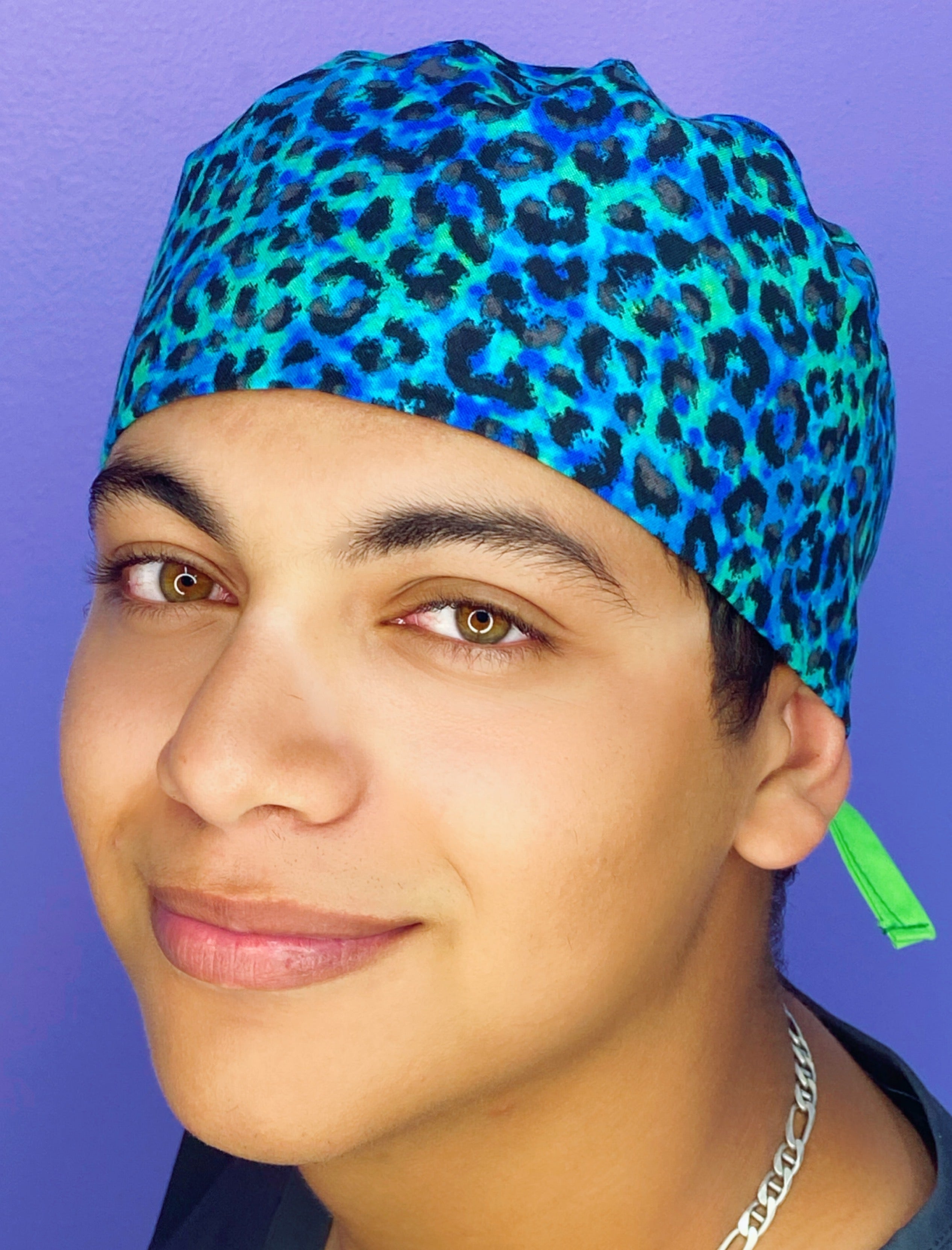 Ombre Green & Blue Cheetah Print Unisex Animal Scrub Cap