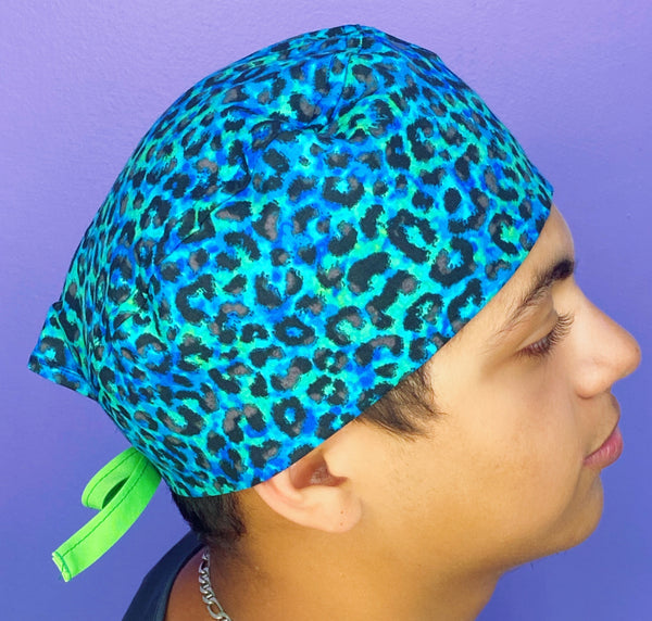 Ombre Green & Blue Cheetah Print Unisex Animal Scrub Cap