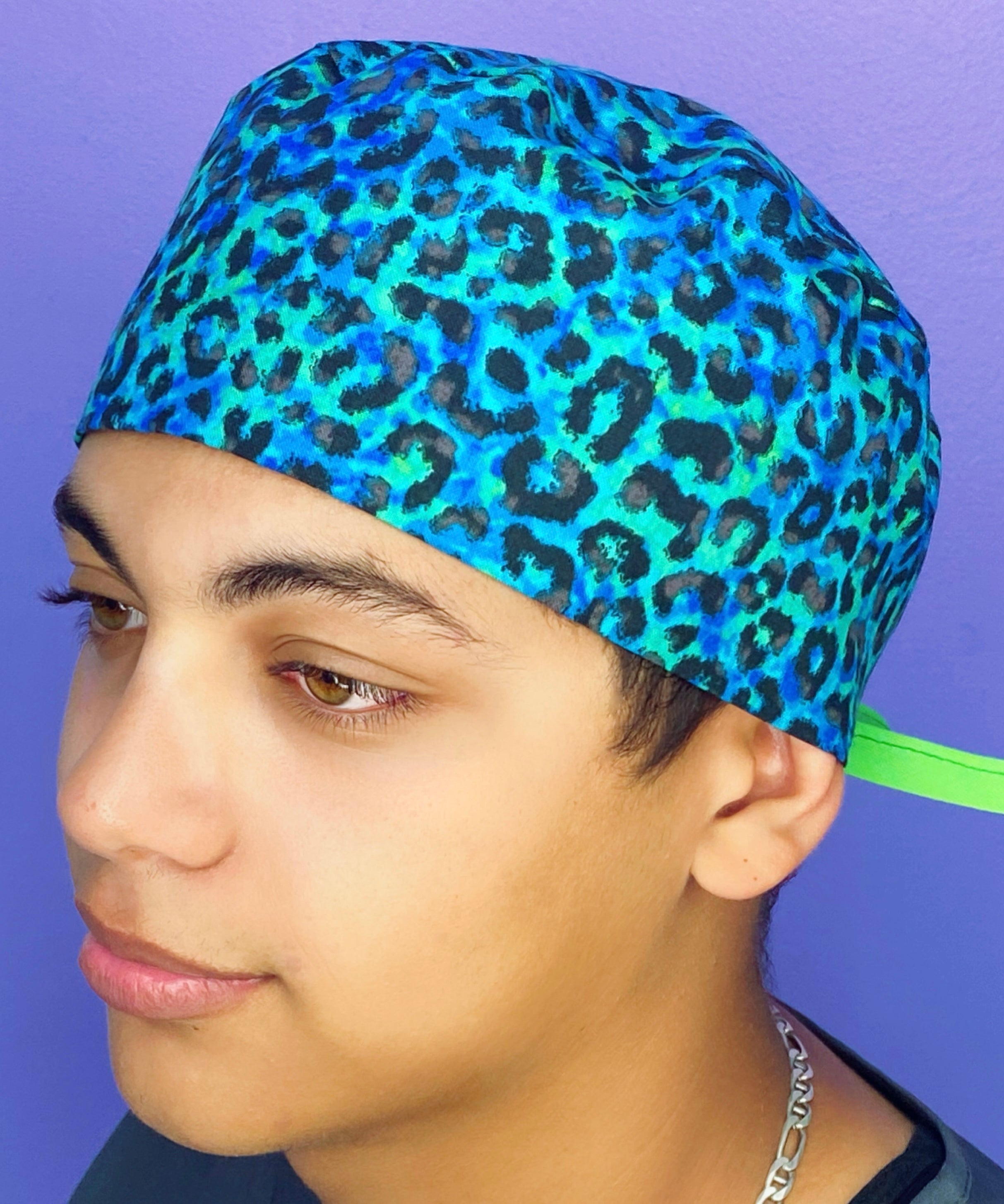 Ombre Green & Blue Cheetah Print Unisex Animal Scrub Cap