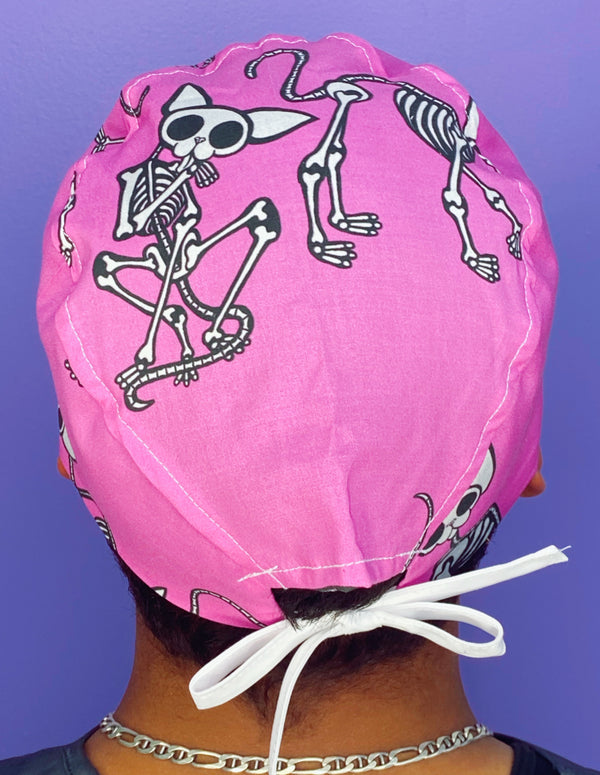 Skeleton Sphynx Cats on Pink Unisex Animal Scrub Cap