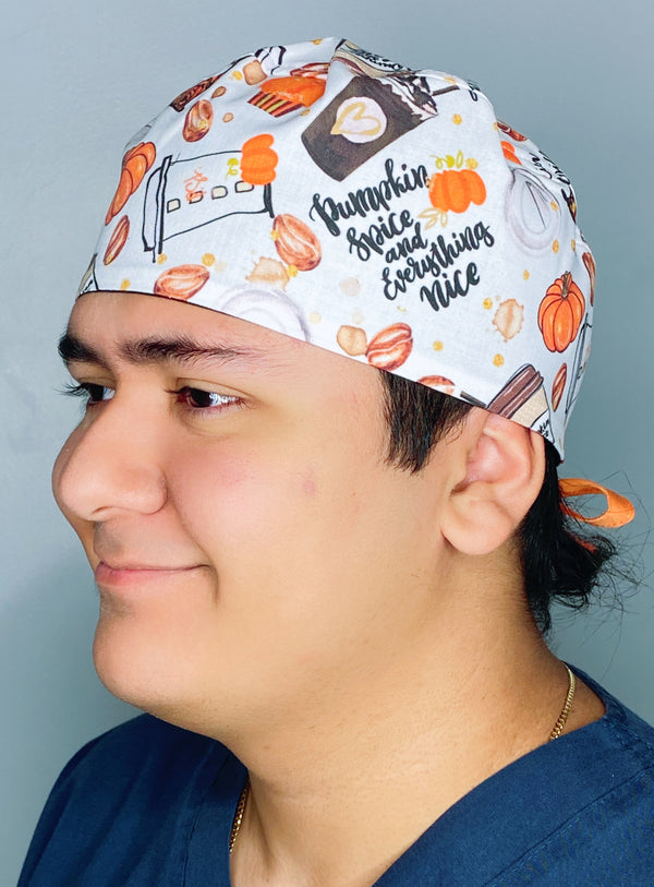 Pumpkin Spice and Everything Nice Thanksgiving themed Unisex Holiday Scrub Cap
