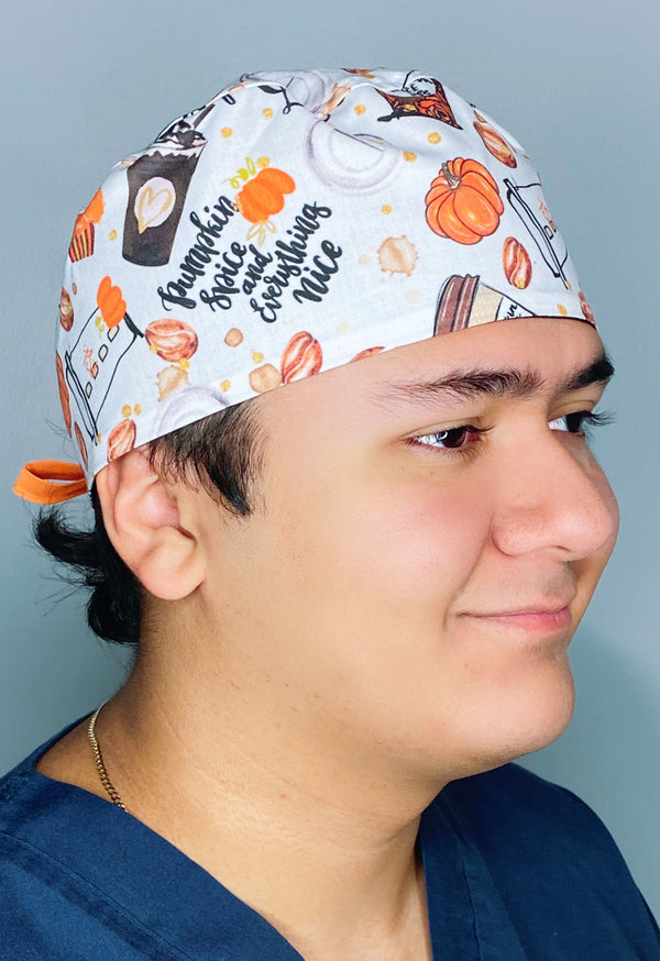 Pumpkin Spice and Everything Nice Thanksgiving themed Unisex Holiday Scrub Cap