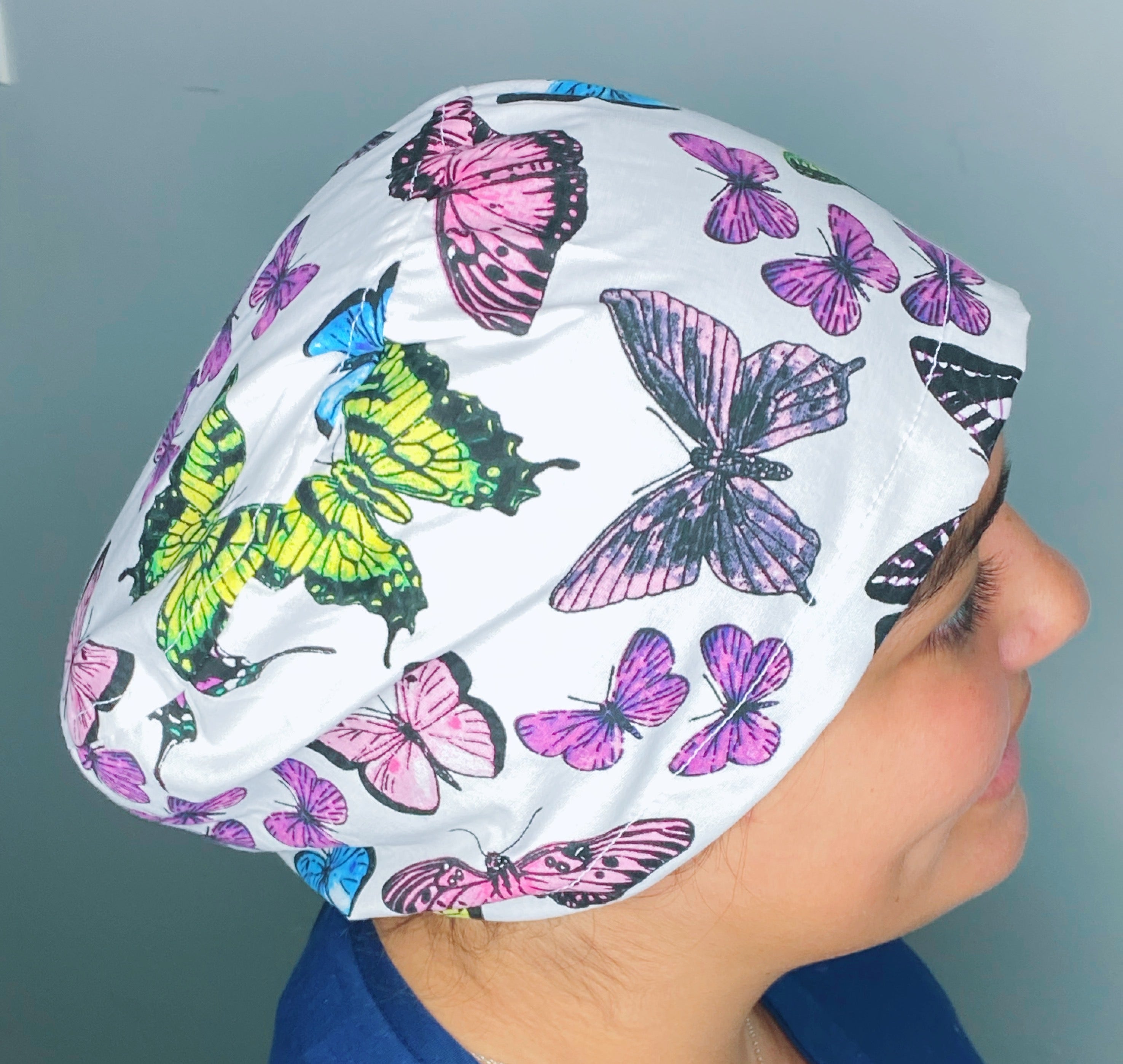 Colorful Doodled Butterflies on White Design Floral Euro