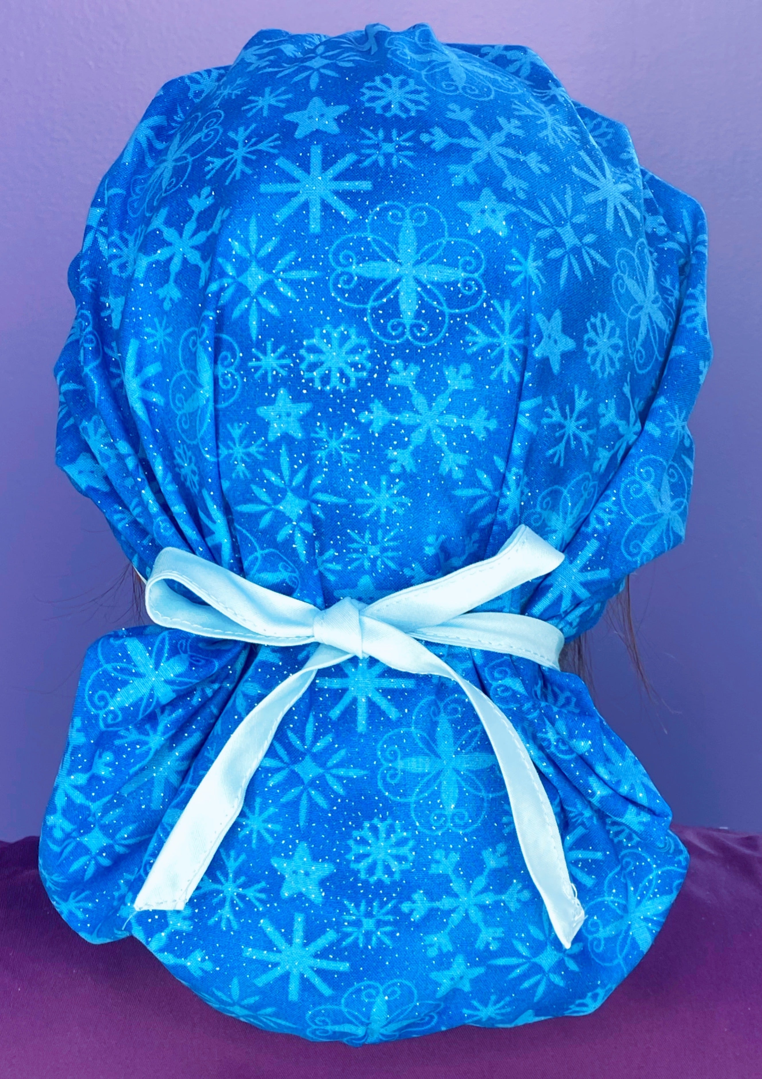 Snowflakes on Turquoise Glitter Winter/Christmas Holiday Themed Bouffant