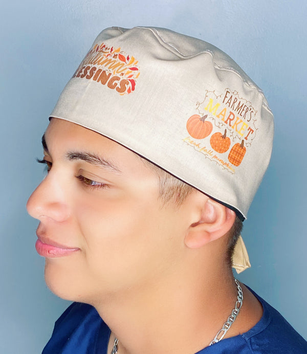 Autumn Blessings, Farmers Market, Gather Together Happy Thanksgiving Themed Custom Solid Color Unisex Scrub Cap