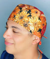 Orange Sun Flowers Metallic All Over Floral Design Unisex Cute Scrub Cap