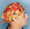 Orange Sun Flowers Metallic All Over Floral Design Unisex Cute Scrub Cap