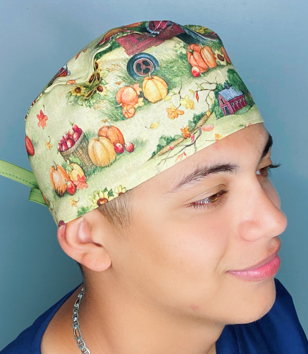 Fall Pumpkin Patch Tractor Thanksgiving themed Unisex Holiday Scrub Cap