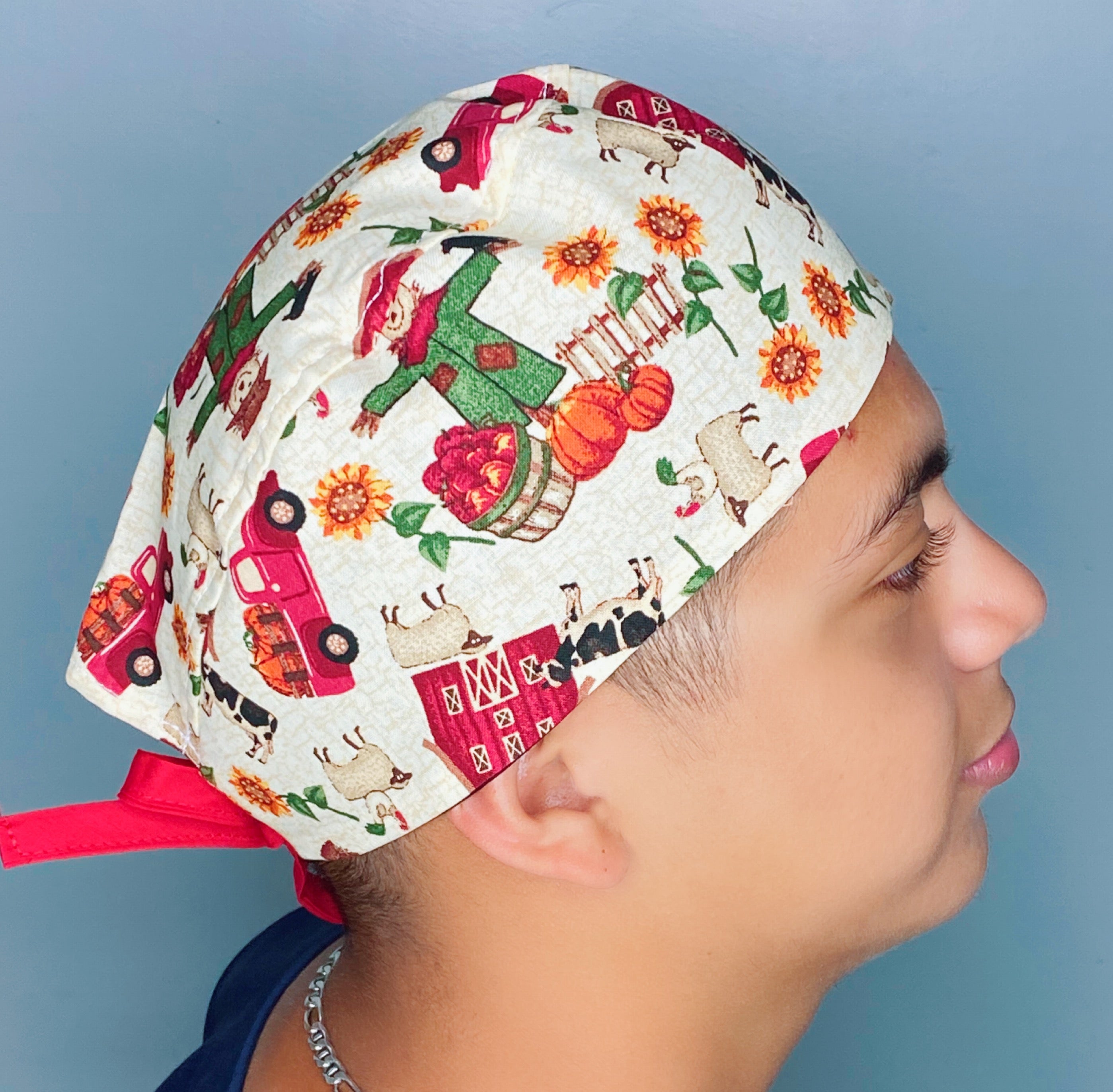 Farm Animals, Barn & Truck Thanksgiving themed Unisex Holiday Scrub Cap