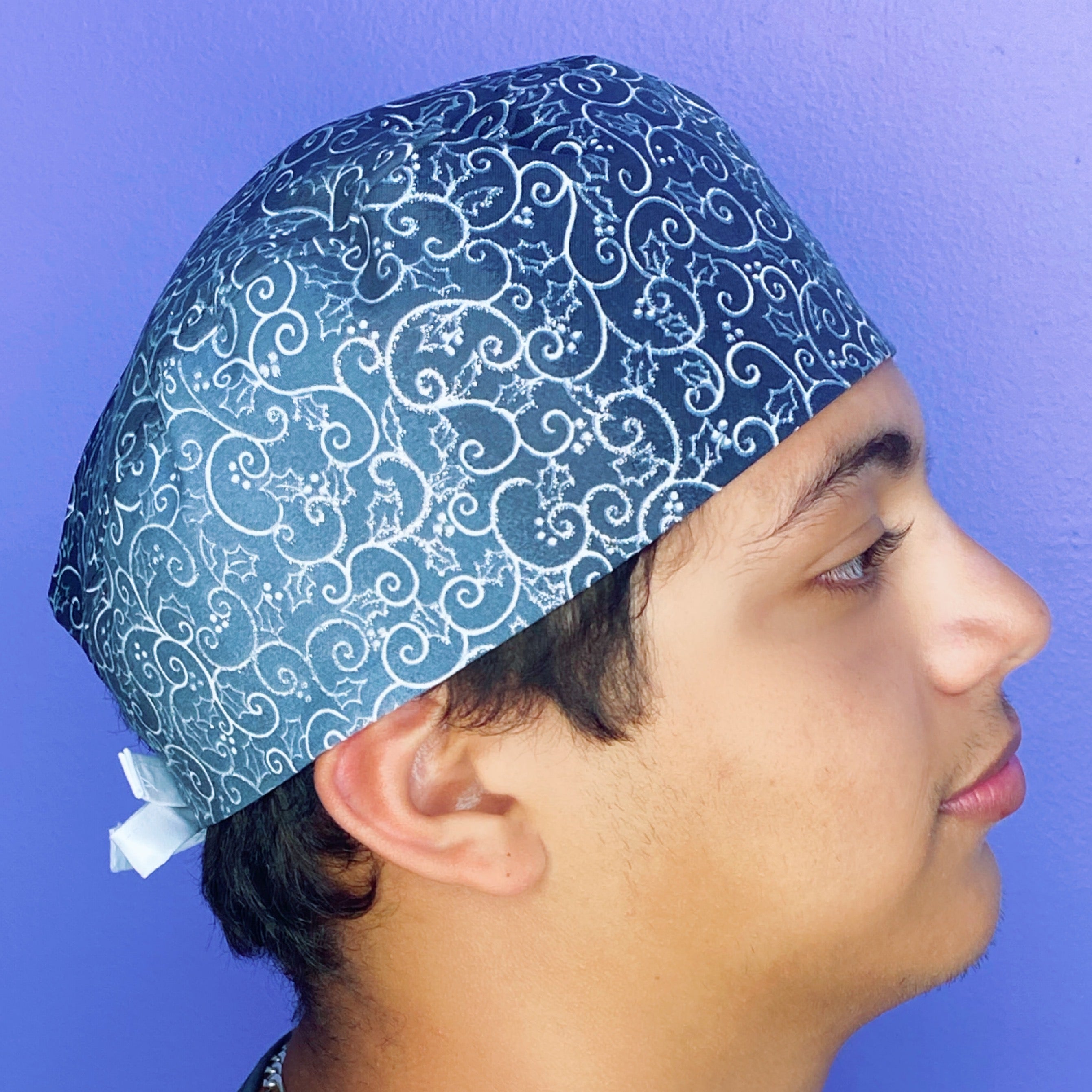 Grey & Black Arabesque Swirls Floral Design Unisex Cute Scrub Cap