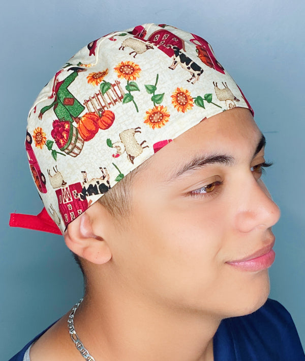 Farm Animals, Barn & Truck Thanksgiving themed Unisex Holiday Scrub Cap