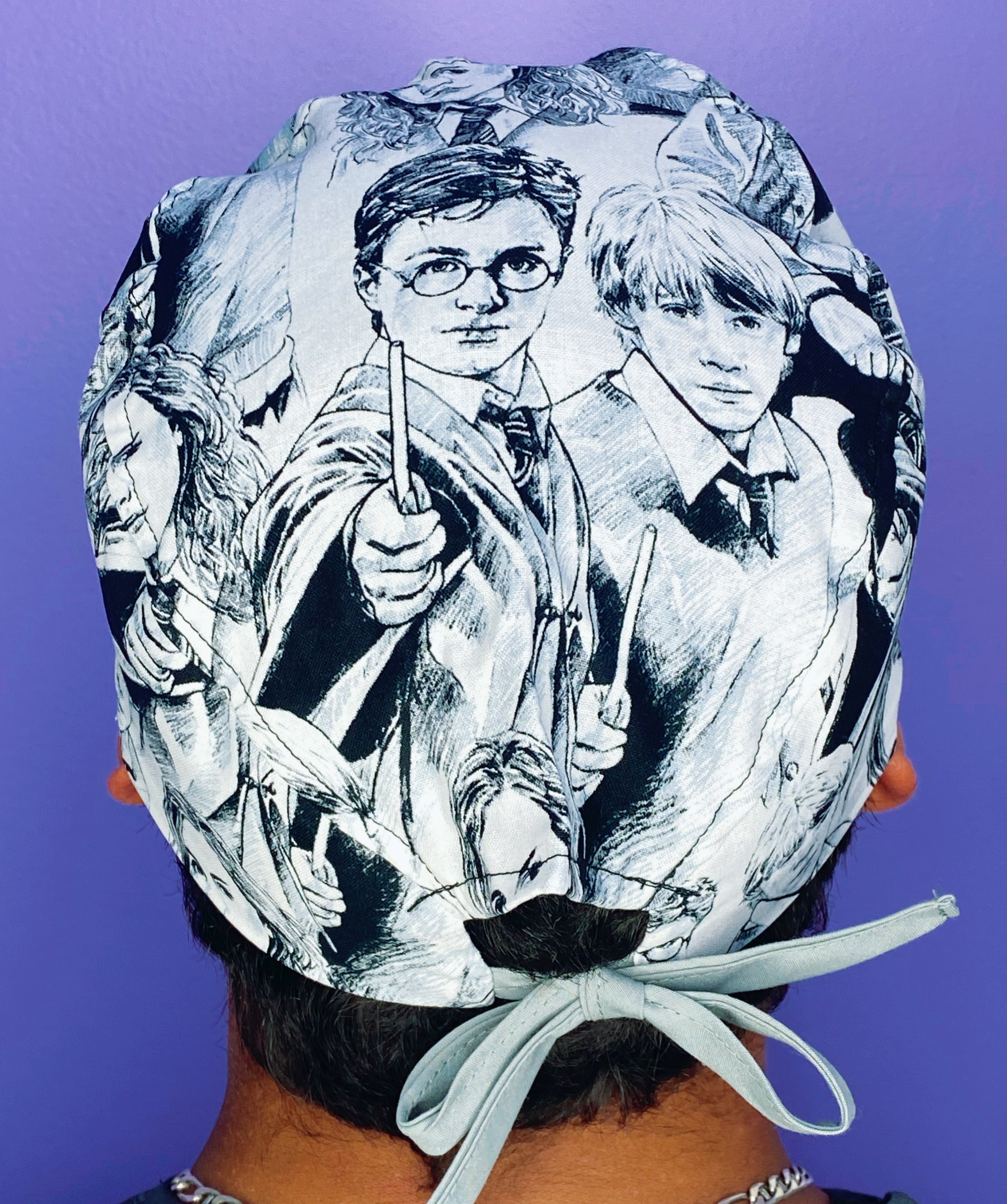 HP Characters Doodled Famous Wizard Movie Unisex Geek Scrub Cap