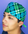 Green Blue Plaid Design Unisex Fancy Scrub Cap