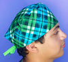 Green Blue Plaid Design Unisex Fancy Scrub Cap