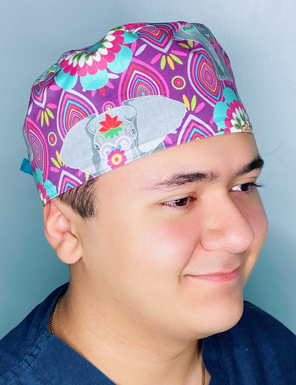 Elephant Mandala Floral Unisex Animal Scrub Cap