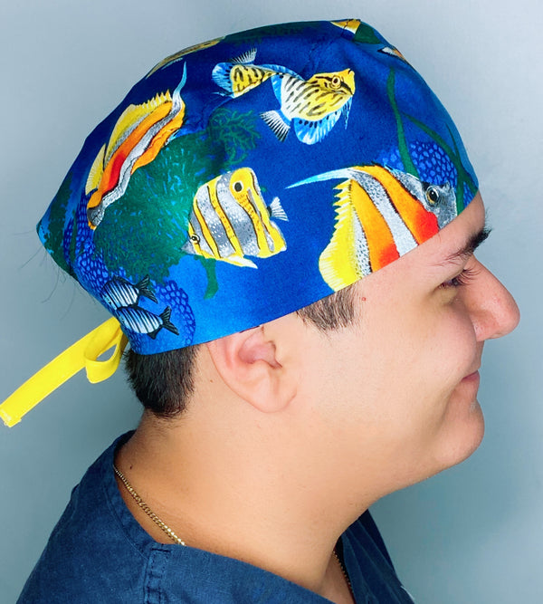 Tropical Fish Open Sea Blue Unisex Animal Scrub Cap