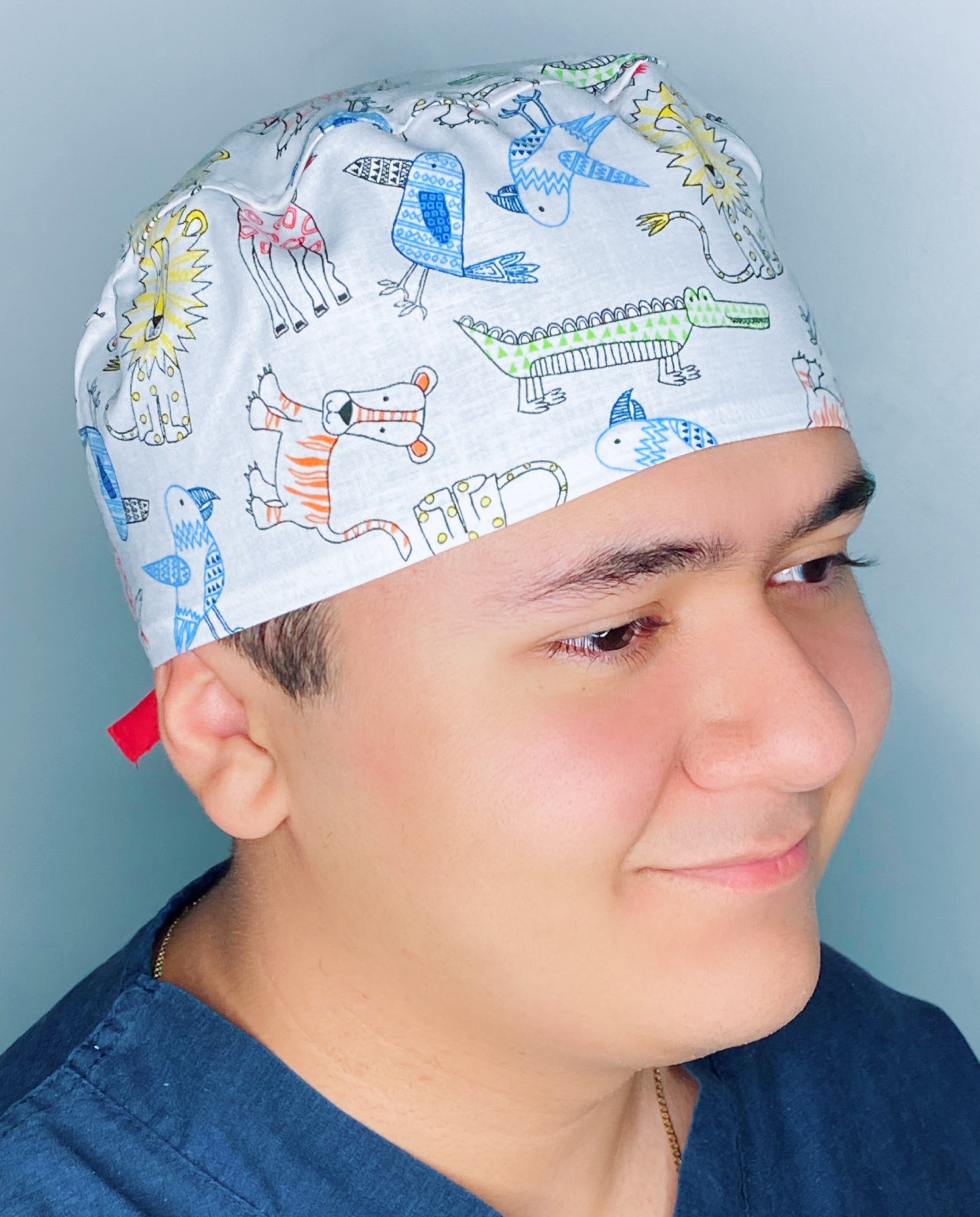 Cute Doodled Zoo Animals Unisex Animal Scrub Cap