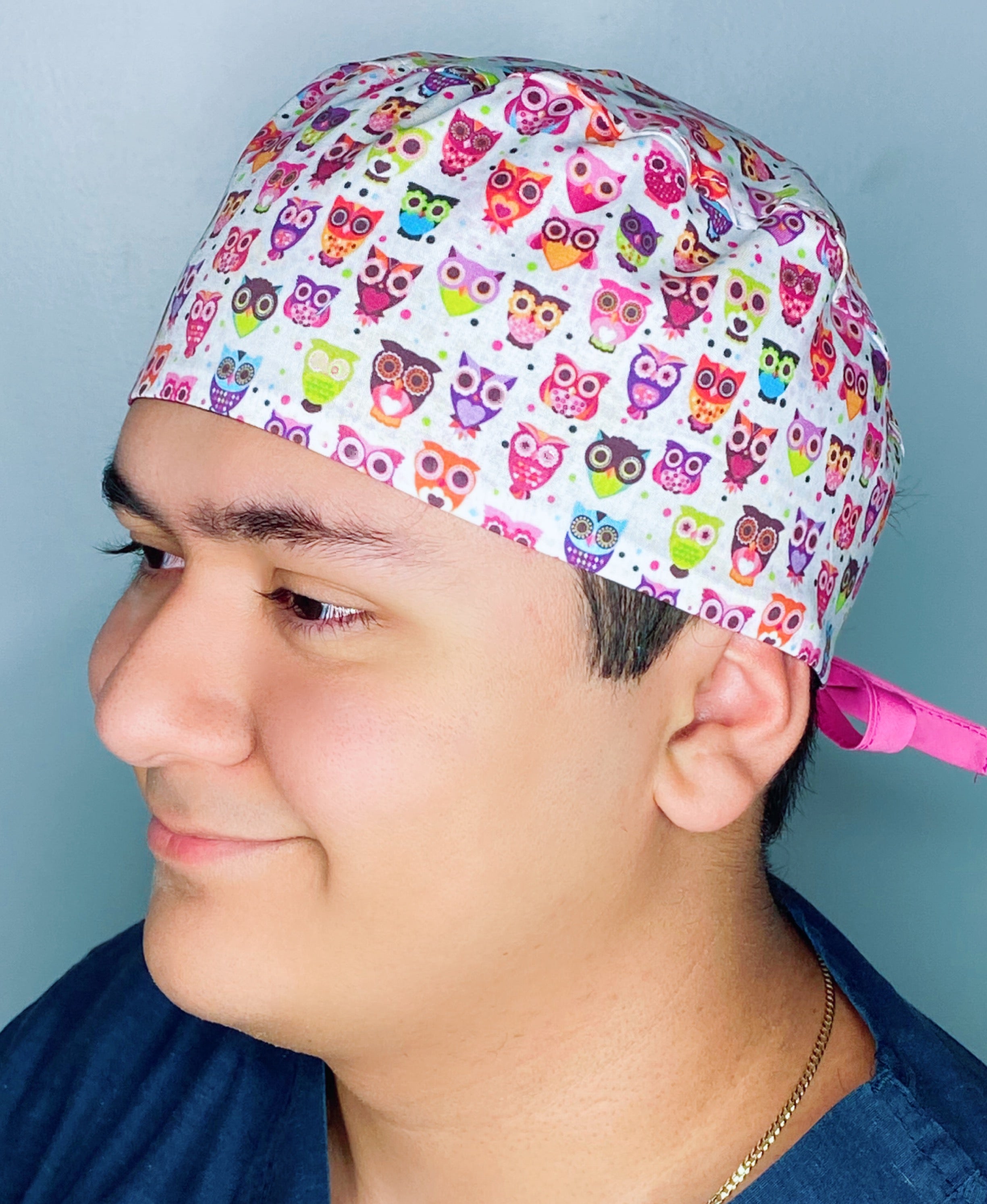 Small Cute Pink Owls Unisex Animal Scrub Cap