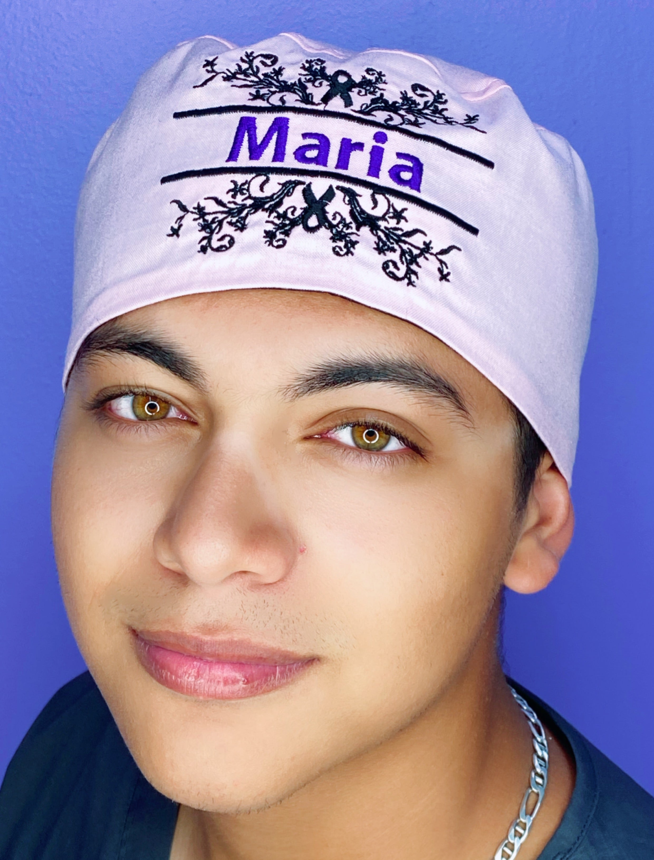 Floral Personalized With Name Embroidered Custom Solid Color Unisex Scrub Cap