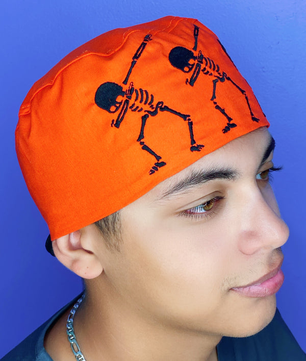 Dabbing Skeleton Halloween Funny Embroidered Custom Solid Color Unisex Scrub Cap