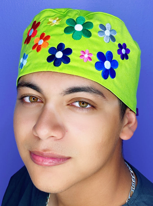 Cute Flowers Embroidered Custom Solid Color Unisex Scrub Cap