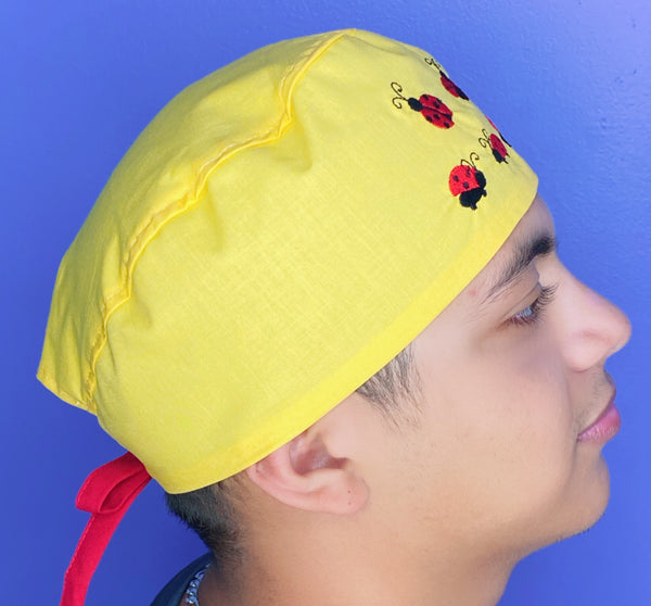 Ladybugs Embroidered Custom Solid Color Unisex Scrub Cap