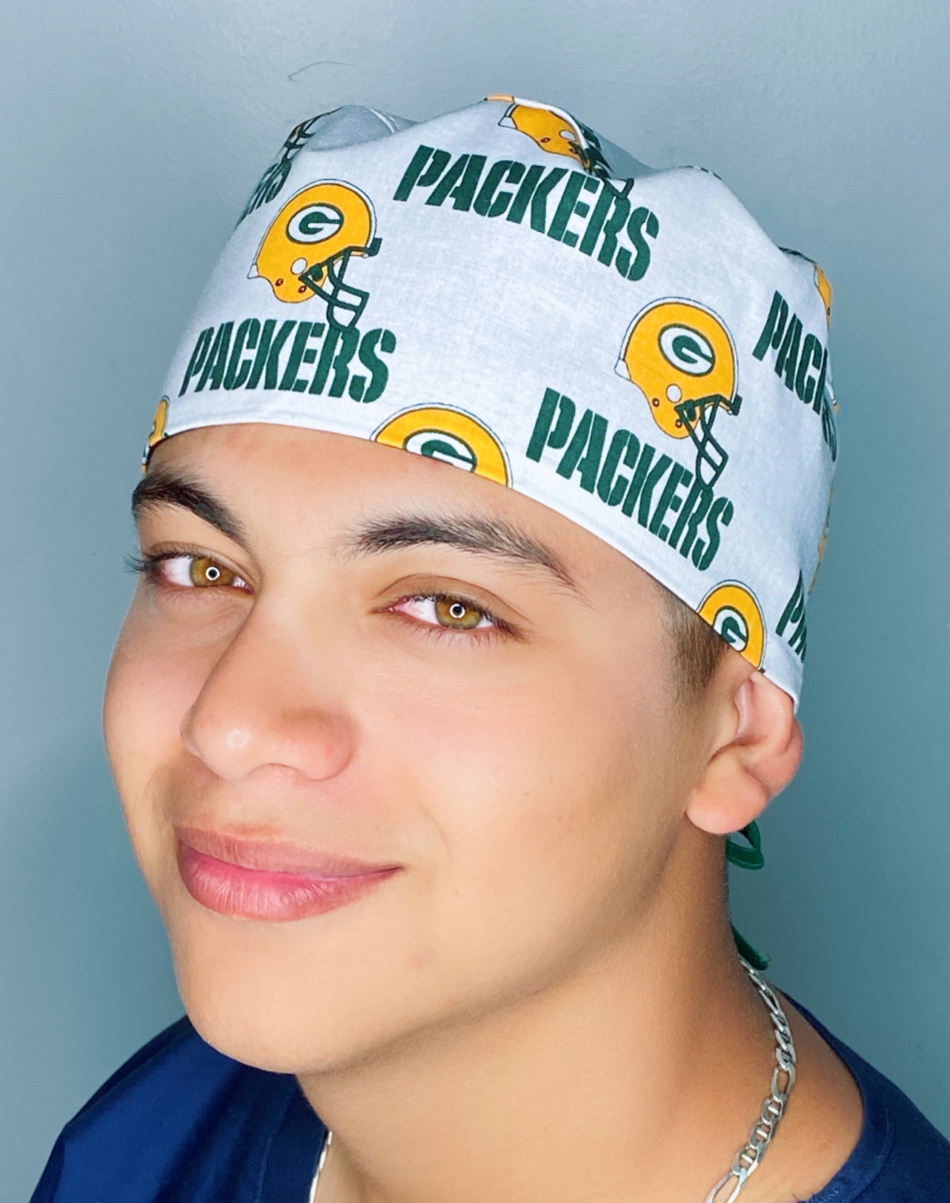 Euro Style Scrub Cap Made With Green Bay Packers Fabric 