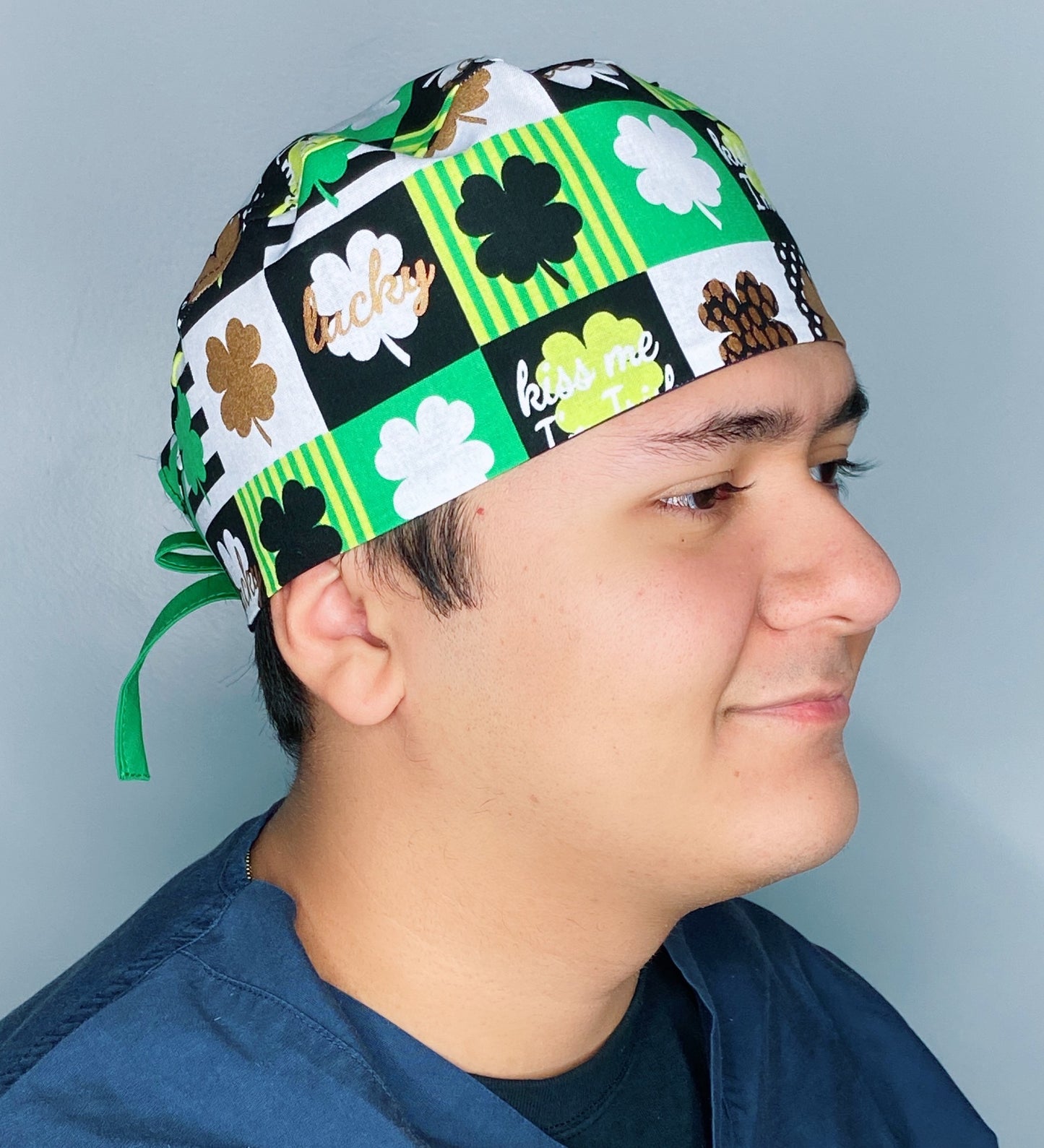 Clover Leaves Blocked St. Patrick's Day Unisex Holiday Scrub Cap