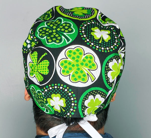 Clover Leaves Circles St. Patrick's Day Unisex Holiday Scrub Cap