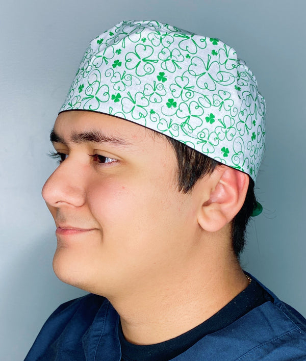 Clover Leaves Doodles St. Patrick's Day Unisex Holiday Scrub Cap