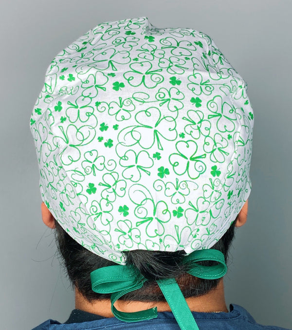 Clover Leaves Doodles St. Patrick's Day Unisex Holiday Scrub Cap