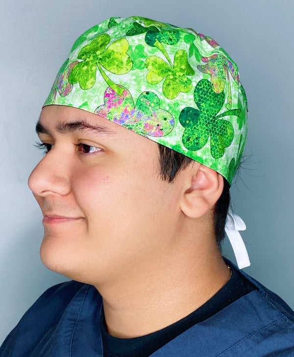 Tie Dye Clover Leaves St. Patrick's Day Unisex Holiday Scrub Cap