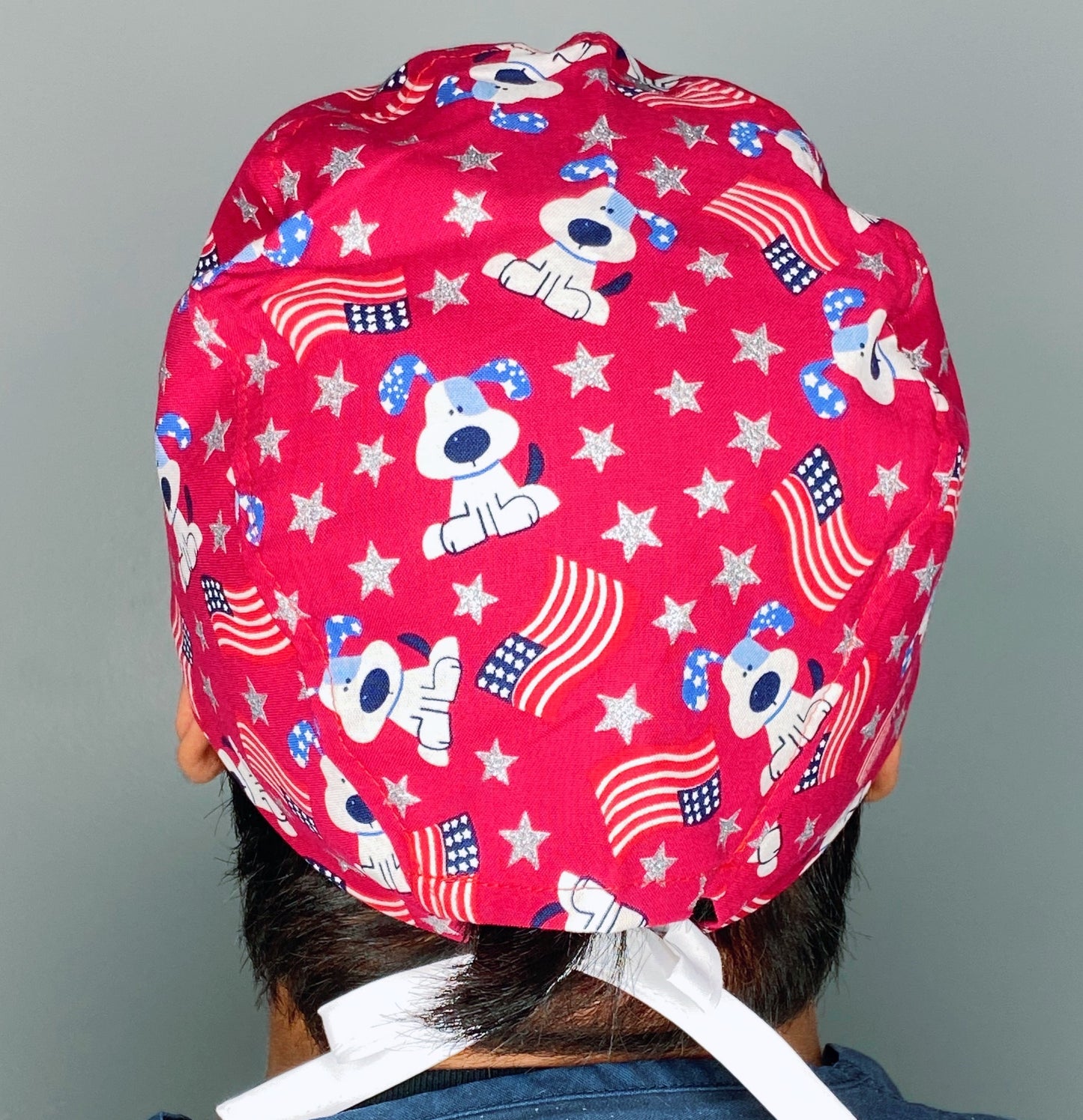 Cute Patriotic Pups Independence Day Unisex Holiday Scrub Cap