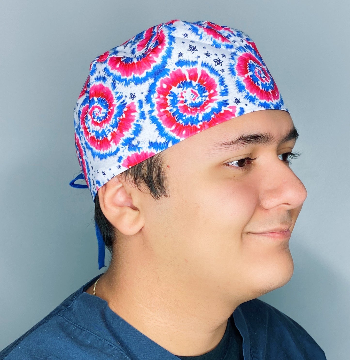 Red White & Blue Tie Dye Independence Day Unisex Holiday Scrub Cap