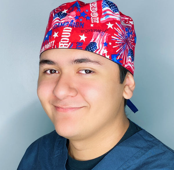 Patriotic Republican USA Elections Fireworks Independence Day Unisex Holiday Scrub Cap