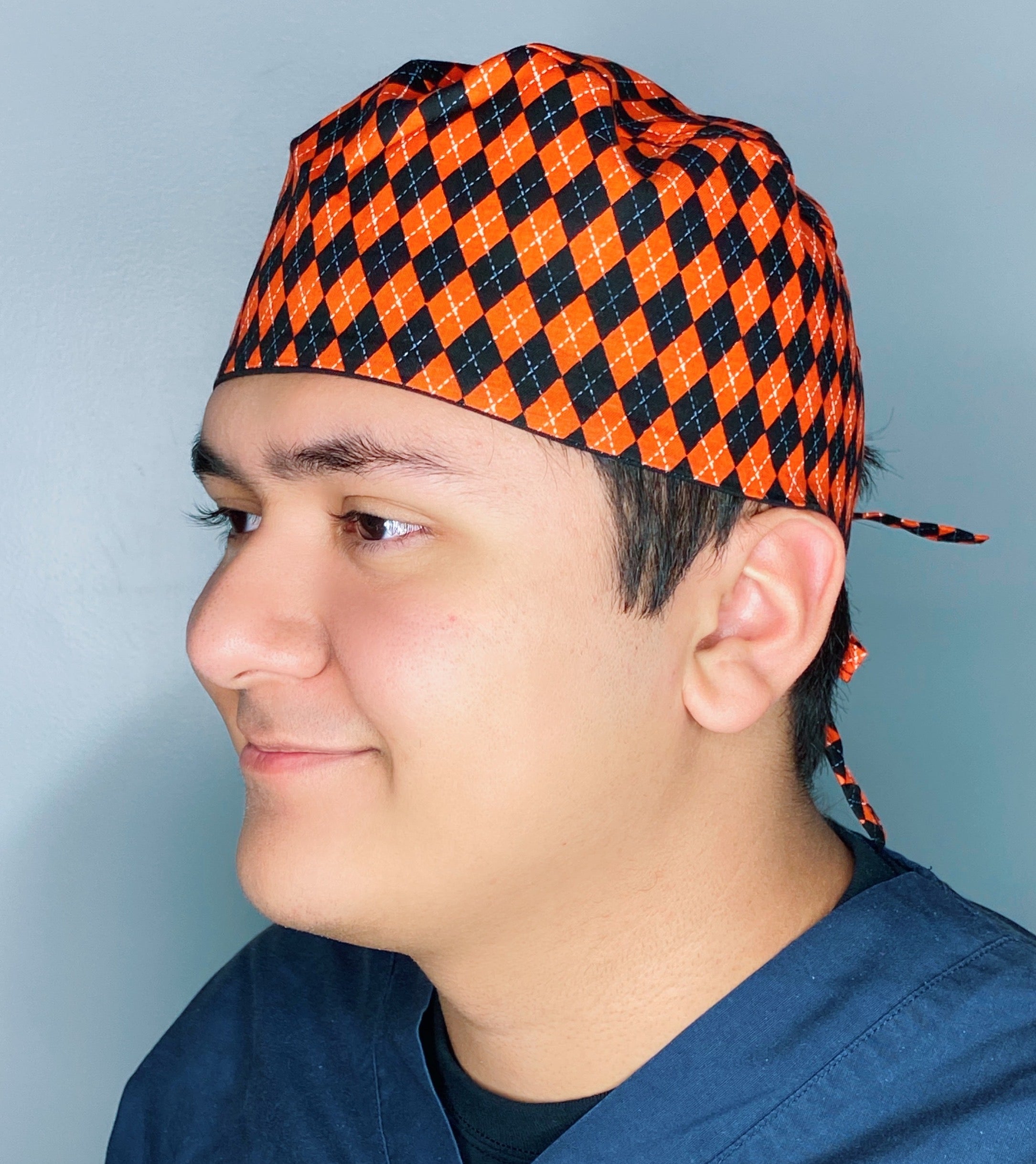 Orange & Black Plaid Design Unisex Holiday Scrub Cap