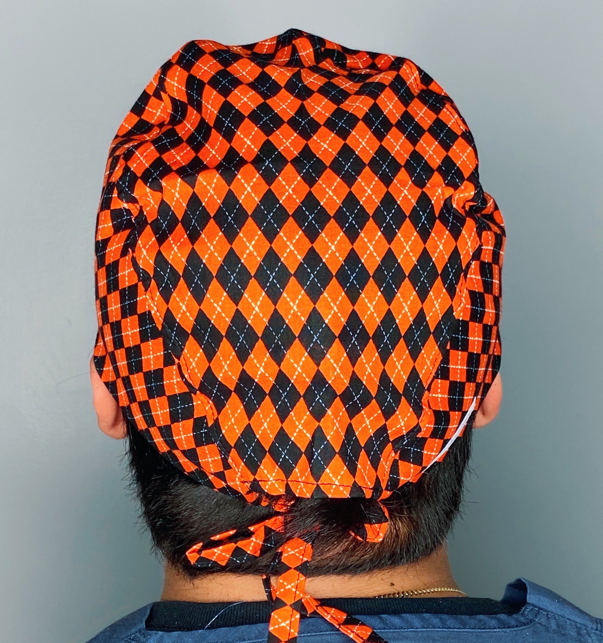 Orange & Black Plaid Design Unisex Holiday Scrub Cap