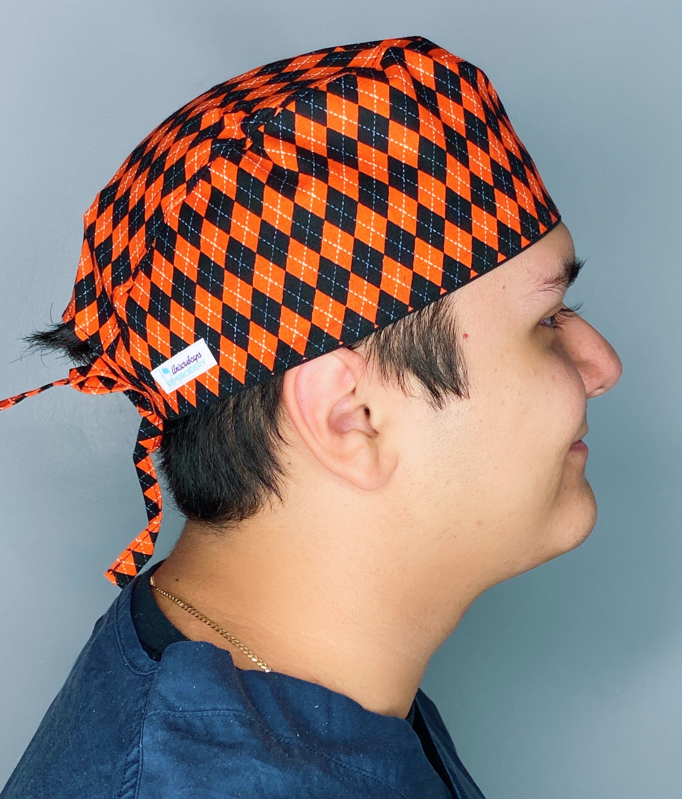 Orange & Black Plaid Design Unisex Holiday Scrub Cap