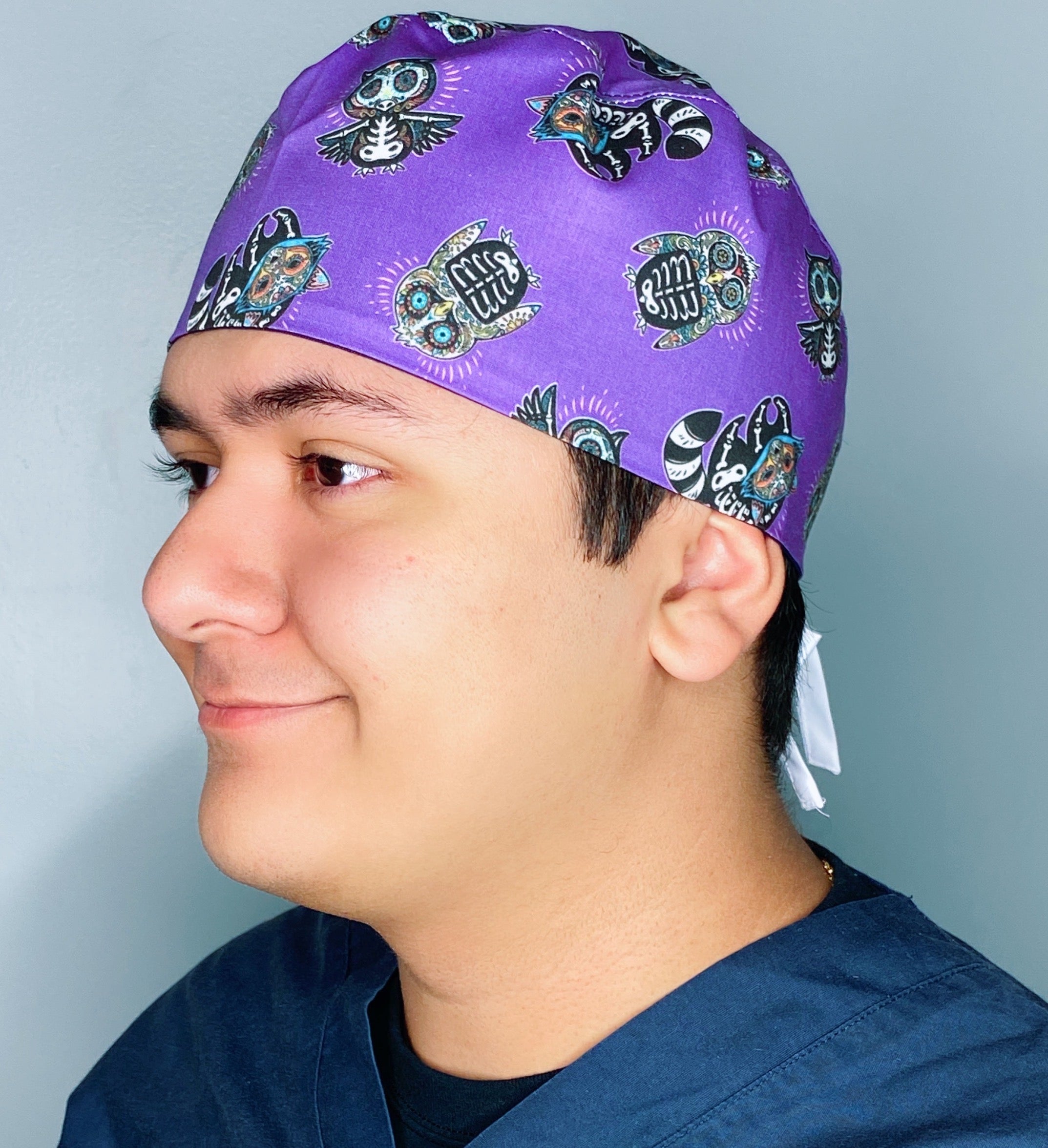 Forest Animals Skelanimals Design Halloween Unisex Holiday Scrub Cap