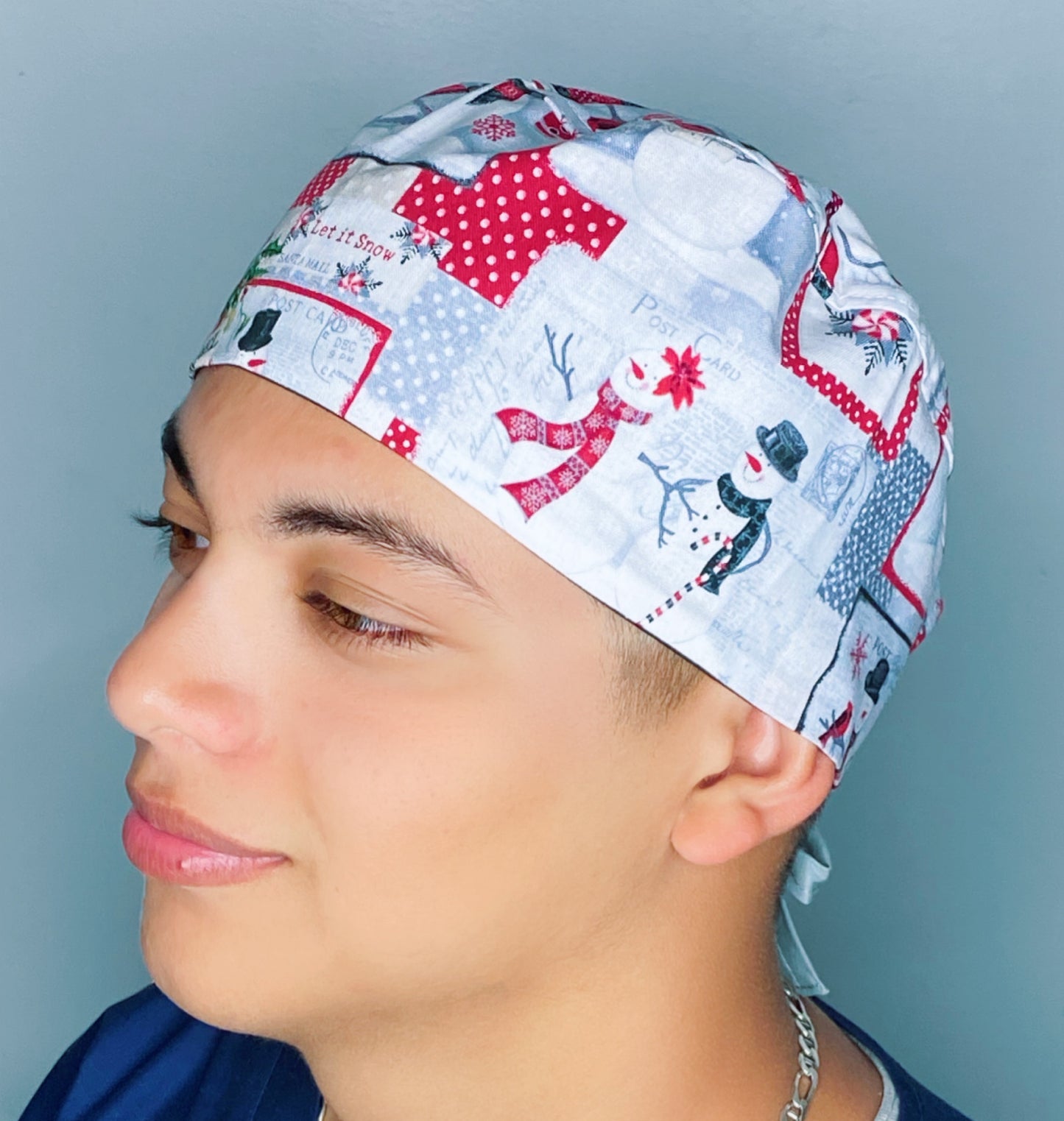 Let it Snow Post Card Mail Christmas/Winter themed Unisex Holiday Scrub Cap