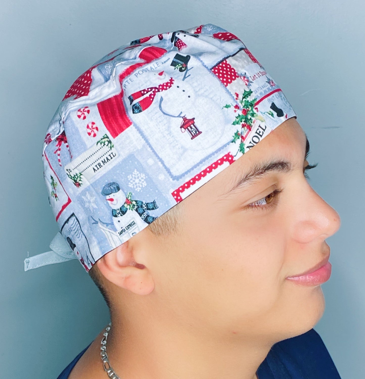 Let it Snow Post Card Mail Christmas/Winter themed Unisex Holiday Scrub Cap