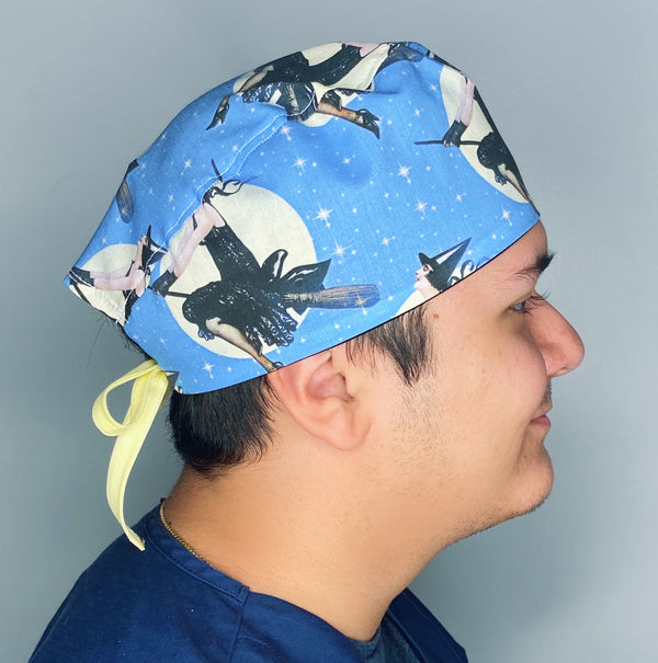 Witches Flying Over the Moon Halloween Unisex Holiday Scrub Cap