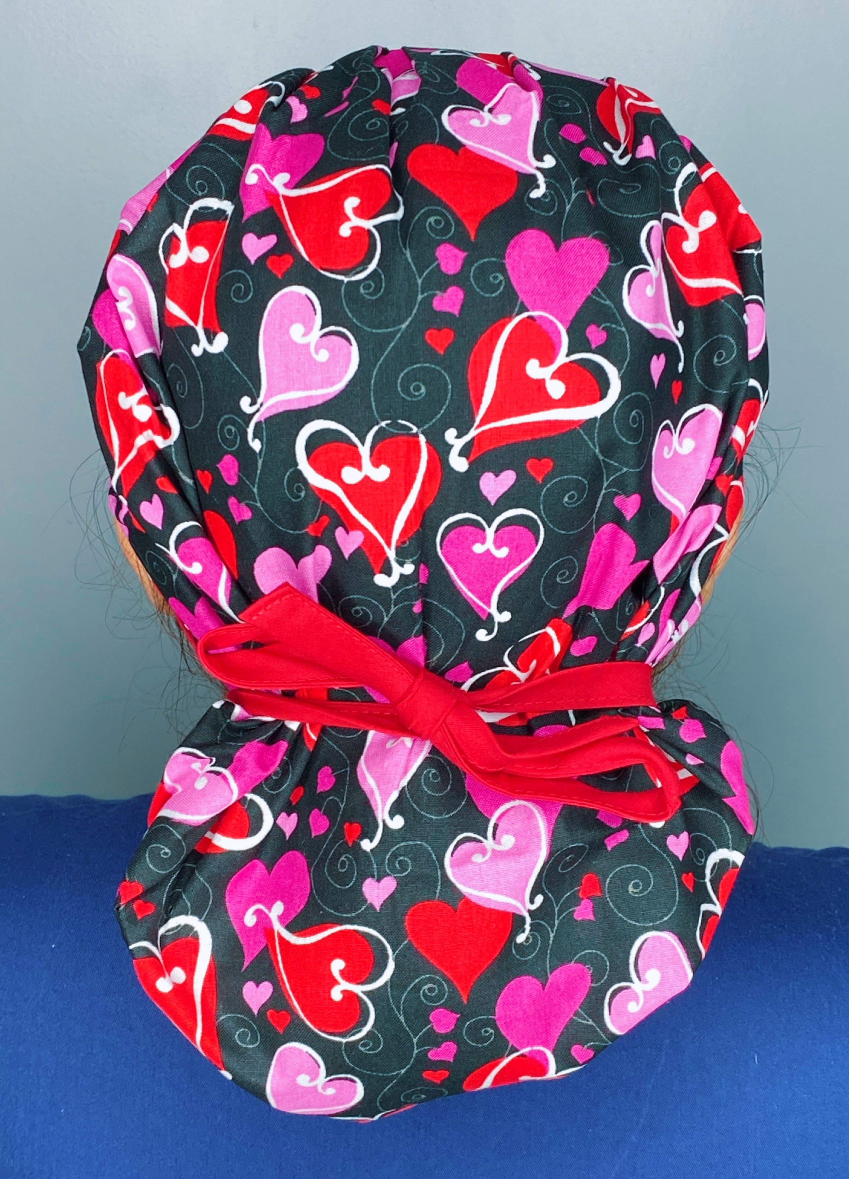 Hearts Looped on Black Valentine's Day Holiday Themed Bouffant