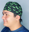 Neon Green Bats on Black Halloween Unisex Holiday Scrub Cap