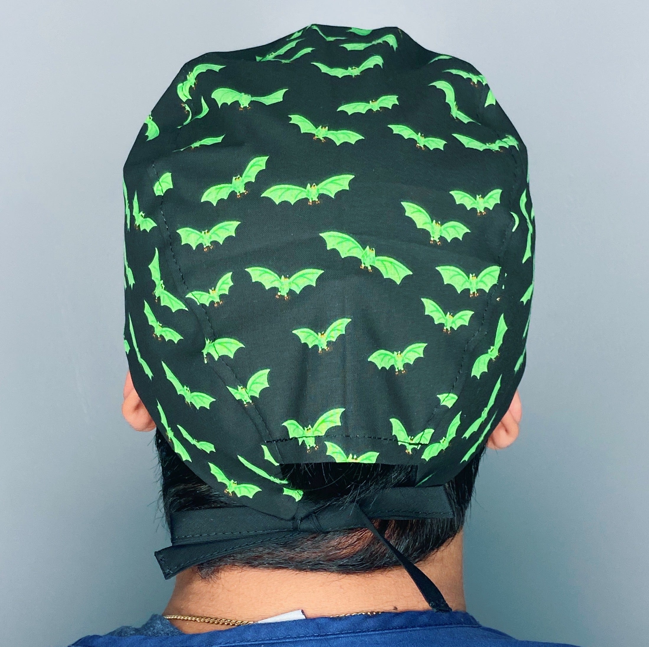 Neon Green Bats on Black Halloween Unisex Holiday Scrub Cap